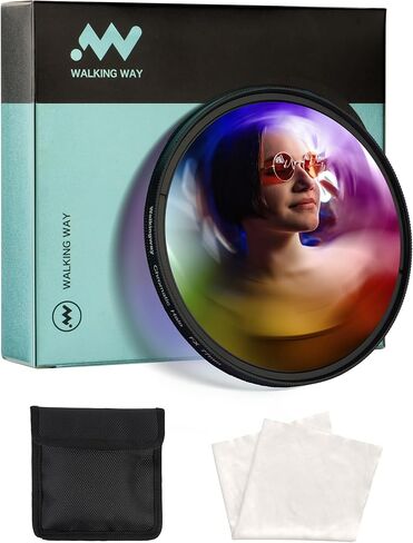 Walking Way 49MM Chromatic Multi-Coated Halo FX Filter - Iridescent Optical Glass Prism for Rainbow Swirl Distortion, Spectral Halos & Creative Portraits with Pouch & Cloth in Kuwait