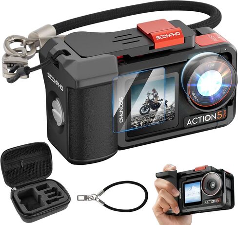 طقم مقبض مقبض من سونيفو لـ DJI Osmo Action 6 قفص مغناطيسي من سبائك الألومنيوم وزر مصراع متأرجح وحذاء بارد وخيط 1/4 بوصة وصول سريع للبطارية مع حزام المعصم وحقيبة تخزين وواقي شاشة (رمادي) in Kuwait