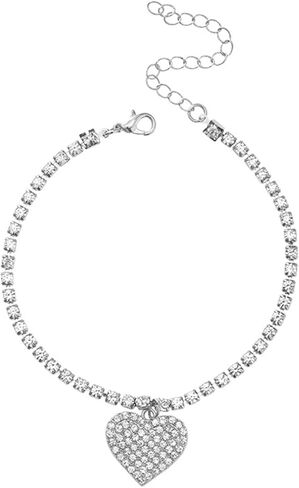 MIFYNN Heart Ankle Bracelets for Women Girls Rhinestone Tennis Chain Love Heart Ankle Silver Foot Chain Crystal Anklet Beach Jewelry Adjustable 21+6cm in Saudi Arabia