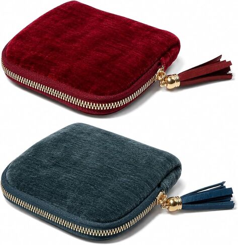 2-Pack Velvet Jewelry Organizer Case - Travel Zipper Pouch with Tassel, 6-Layer Storage for Bracelets, Bangles & Accessories (Red and Navy Blue) in Kuwait
