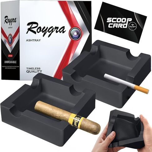 roygra Ash Tray Outdoors (2 Pack), Cigar Outdoor Ashtray for Patio Decor, Cigar Smoking Accessories for Men, Ashtray for Outside Patio with 4 Holder, Ashtrays for Smokers Indoor, Men Cigars to Smoke in Saudi Arabia