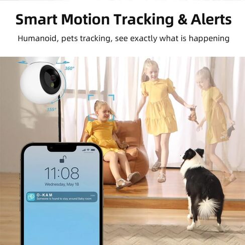 1080P WiFi Indoor Camera with App Control Pan Tilt Room Monitor Night Vision Two Way Audio Motion Detection Human Detection, 2MP Full HD Smart Home Camera 2.4GHz WiFi SD Card Cloud Storage in Kuwait