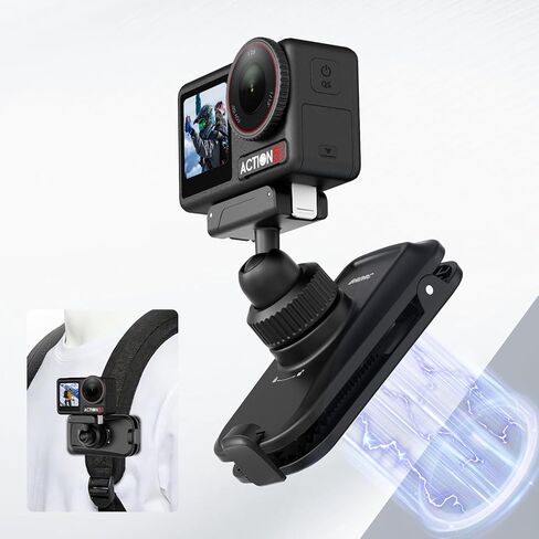 حامل حقيبة ظهر مغناطيسي سريع الفك من BRDRC، حامل حقيبة كتف دوارة 360 درجة لكاميرا DJI Osmo Action 5 Pro/4/3/360، ملحقات كاميرا الحركة المحمولة in Kuwait
