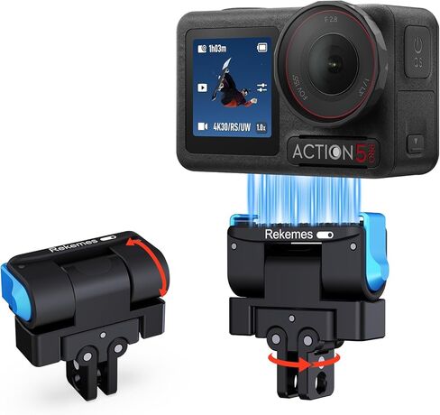 حامل محول مغناطيسي سريع التحرير بزاوية 360 درجة + 180 درجة لـ DJI Osmo Action 5 Pro/Action 4/Action 3/Osmo 360 مع 2 شق وواجهة مترابطة 1/4 بوصة، وسبائك الألومنيوم، دوران أفقي ورأسي in Kuwait