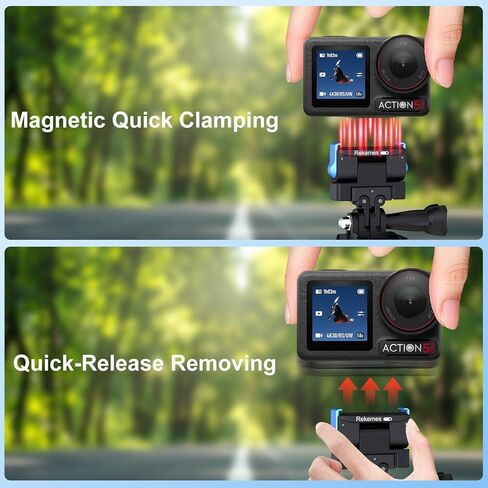 حامل محول مغناطيسي سريع التحرير بزاوية 360 درجة + 180 درجة لـ DJI Osmo Action 5 Pro/Action 4/Action 3/Osmo 360 مع 2 شق وواجهة مترابطة 1/4 بوصة، وسبائك الألومنيوم، دوران أفقي ورأسي in Kuwait
