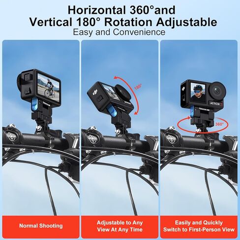 حامل محول مغناطيسي سريع التحرير بزاوية 360 درجة + 180 درجة لـ DJI Osmo Action 5 Pro/Action 4/Action 3/Osmo 360 مع 2 شق وواجهة مترابطة 1/4 بوصة، وسبائك الألومنيوم، دوران أفقي ورأسي in Kuwait
