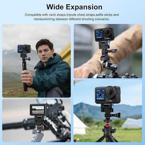 حامل محول مغناطيسي سريع التحرير بزاوية 360 درجة + 180 درجة لـ DJI Osmo Action 5 Pro/Action 4/Action 3/Osmo 360 مع 2 شق وواجهة مترابطة 1/4 بوصة، وسبائك الألومنيوم، دوران أفقي ورأسي in Kuwait