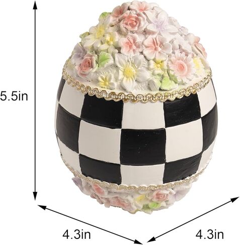 Black White Checkered Easter Egg Bunny Figurines, Resin Cute Buffalo Plaid Decorative Egg Rabbit Statue Table Centerpiece Home Decorations Indoor, Spring Tabletop Mantel Shelf Office Decor in Saudi Arabia