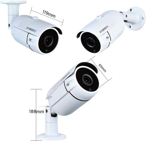 كاميرا EVERSECU 1080P 2.0MP سلكية محورية AHD/TVI/CVI/960H رصاصة تناظرية، كاميرا مراقبة CCTV عالية الدقة 2 ميجابكسل مقاومة للطقس للمراقبة الخارجية، عدسة 3.6 مم، معدن، أبيض in Kuwait