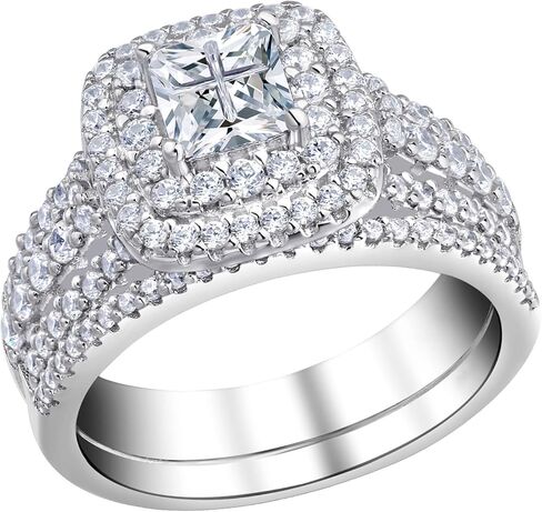 Newshe Wedding Rings for Women Engagement Ring Sets Sterling Silver Cz 1.7Ct Princess Cross Size 4-13 in Saudi Arabia