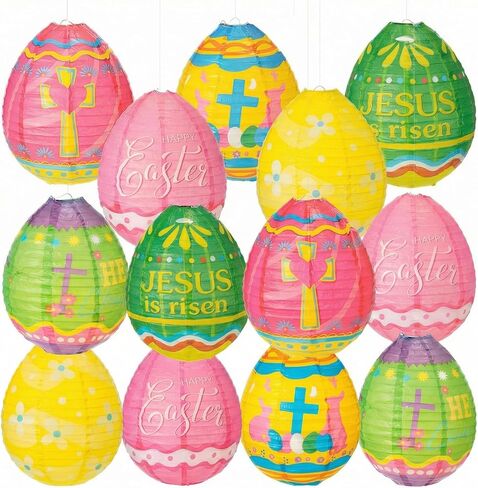 Wenqik 12 Pcs Easter Egg Paper Lanterns Party Decorations 10 Inch Spring Colorful Flower Dot Decorative Ceiling Hanging Lanterns for Home Easter Birthday Party Supplies, 6 Styles(Funny) in Saudi Arabia