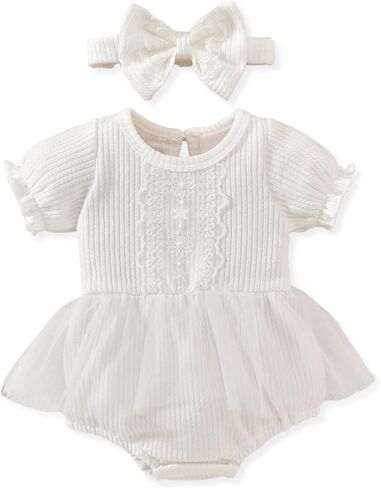 Preemie-18 Months Baby Girl Tutu Romper Infant Tulle Lace Dresses Ribbed Clothes Summer Puff Sleeves Outfits in Saudi Arabia