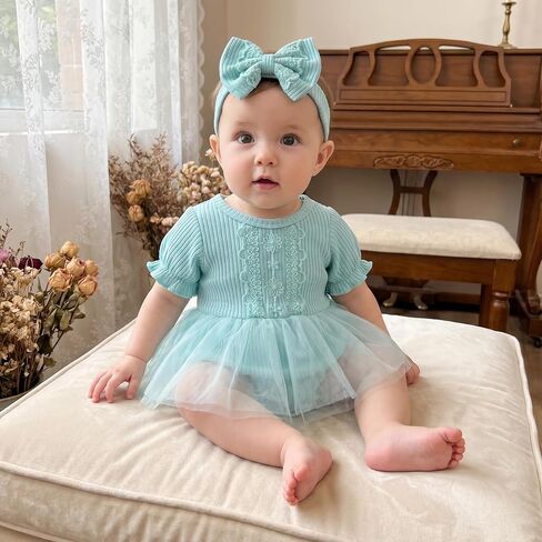 Preemie-18 Months Baby Girl Tutu Romper Infant Tulle Lace Dresses Ribbed Clothes Summer Puff Sleeves Outfits in Saudi Arabia