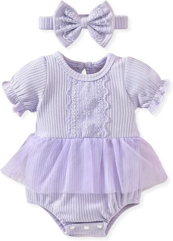 Preemie-18 Months Baby Girl Tutu Romper Infant Tulle Lace Dresses Ribbed Clothes Summer Puff Sleeves Outfits in Saudi Arabia