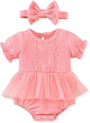 Preemie-18 Months Baby Girl Tutu Romper Infant Tulle Lace Dresses Ribbed Clothes Summer Puff Sleeves Outfits in Saudi Arabia