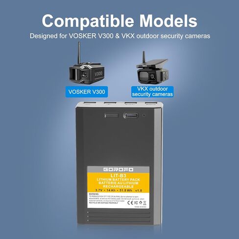 كاميرات مراقبة Vosker V300 VKX، بطارية ليثيوم قابلة لإعادة الشحن مع شحن سريع، مزود طاقة مقاوم للطقس in Kuwait