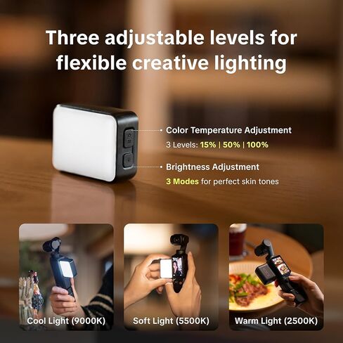 PGYTECH مصباح ملء الجيب المغناطيسي لجيب DJI Osmo 4/3، مصباح فيديو LED صغير مع محول حذاء بارد، ضوء سيلفي محمول 30 جرام مع 3 درجات حرارة ألوان ومستويات سطوع in Kuwait