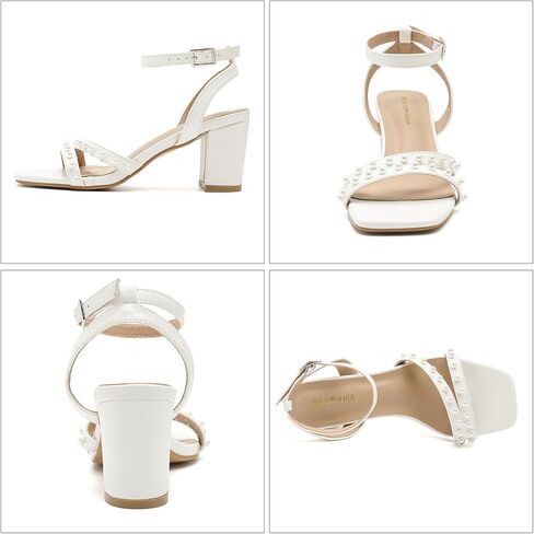 Women's Pearl Heeled Sandals, 2.5" Mid Block Chunky Heels with Ankle Strap, Square Open Toe Dress Shoes for Wedding Guest, Party, Prom in Saudi Arabia