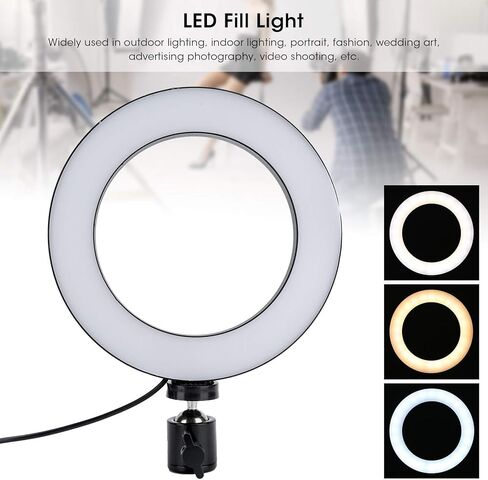 ضوء حلقة LED مقاس 16 سم، ضوء تعبئة قابل للتعديل للتصوير الفوتوغرافي والبث المباشر، 2800 كلفن - 6500 كلفن قابل للتعتيم مع ذراع مرن وحامل ثلاثي القوائم لصورة مكياج مدونات الفيديو in Kuwait