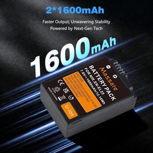 عبوتان من بطارية EN-EL25 بقدرة 1600 مللي أمبير في الساعة وشاحن سريع LED PD20W - طاقة كاملة 2.5 ساعة، بطارية EN-EL25 لكاميرا Nikon Z30 وZ50 وZ50II وZFC وبطارية MH-32 in Kuwait