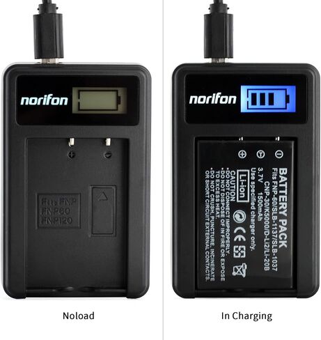 شاحن USB Norifon NP-60 LCD لـ Fujifilm FinePix 50i، 601، F401، F401 Zoom، F410، F410 Zoom، F601، F601 Zoom، M603، M603 Zoom Camera والمزيد in Kuwait