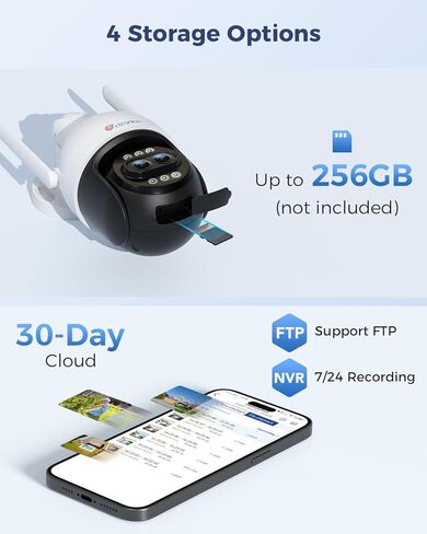 Ctronics [10X Hybrid Zoom 4K 8MP كاميرا أمان خارجية معدنية، عدسة مزدوجة، تتبع تلقائي وتكبير، 2.4/5 جيجا هرتز واي فاي، اكتشاف الإنسان/المركبة/الحيوان، 256 جيجابايت TF/سحابة/FTP/NVR، رؤية ليلية ملونة، IP66 in Kuwait