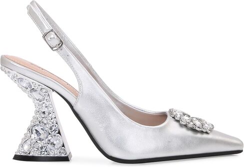 Lady Couture Spotlight Pump, Women’s Pointed Toe Slingback Heels, Rhinestone Flared Heel Pumps with Comfortable Footbed, Versatile Dress Shoes in Saudi Arabia