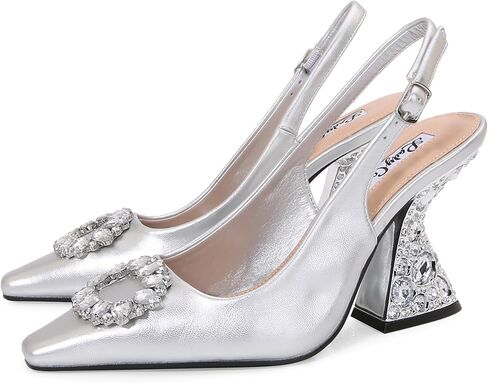 Lady Couture Spotlight Pump, Women’s Pointed Toe Slingback Heels, Rhinestone Flared Heel Pumps with Comfortable Footbed, Versatile Dress Shoes in Saudi Arabia
