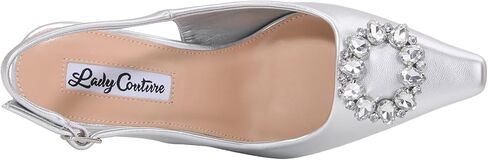 Lady Couture Spotlight Pump, Women’s Pointed Toe Slingback Heels, Rhinestone Flared Heel Pumps with Comfortable Footbed, Versatile Dress Shoes in Saudi Arabia