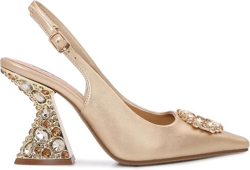 Lady Couture Spotlight Pump, Women’s Pointed Toe Slingback Heels, Rhinestone Flared Heel Pumps with Comfortable Footbed, Versatile Dress Shoes in Saudi Arabia