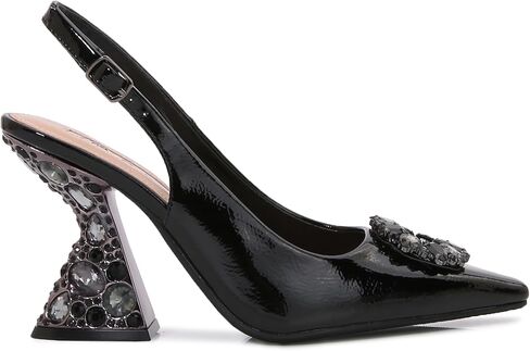 Lady Couture Spotlight Pump, Women’s Pointed Toe Slingback Heels, Rhinestone Flared Heel Pumps with Comfortable Footbed, Versatile Dress Shoes in Saudi Arabia