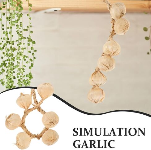 سلسلة ثوم صناعية ديكور واقعي معلق للثوم المزيف لدعائم تصوير الطعام وديكور المنزل 16.92 بوصة ملحقات نباتية مقلدة in Kuwait