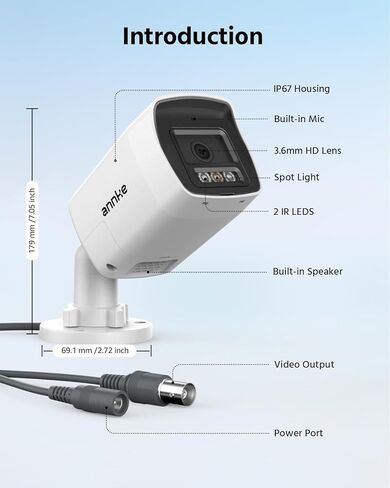 كاميرا أمان سلكية صوتية 2 ميجابكسل من ANNKE، 4 حزم 1080 بكسل HD TVI إضافية لكاميرات CCTV التناظرية الخارجية، محادثة ثنائية الاتجاه، إضاءة مزدوجة ذكية، رؤية ليلية ملونة، IP67، عدسة 3.6 مم، أبيض in Kuwait