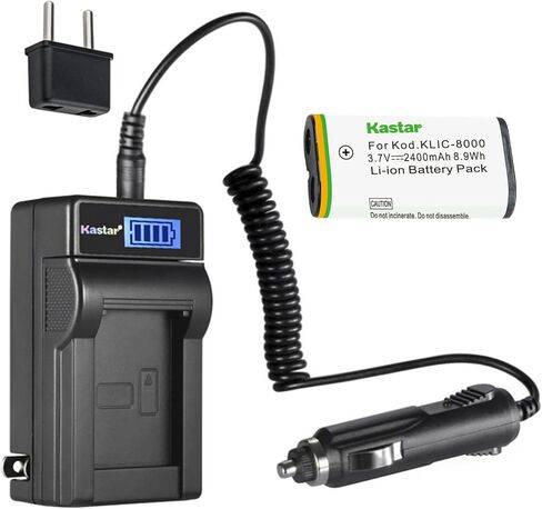بطارية Kastar KLIC-8000 وشاحن تيار متردد LCD متوافق مع بطارية Kodak KLIC-8000 K8000، وشاحن Kodak K7600-C، وK8500-C، وكاميرا فيديو Kodak Pocket ZX1، وكاميرا فيديو الجيب PlaySport ZX1 in Kuwait
