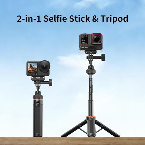 حامل ثلاثي القوائم من VRIG Mini Selfie Stick لـ GoPro Hero 13 12 11 10 9,360 كاميرا فيديو محمولة، عصا سيلفي بمقبض Monopod لـ Xtra Edge Pro، Insta360 X5، DJI Osmo Action 6/5pro/4، ملحقات Osmo Nano in Kuwait