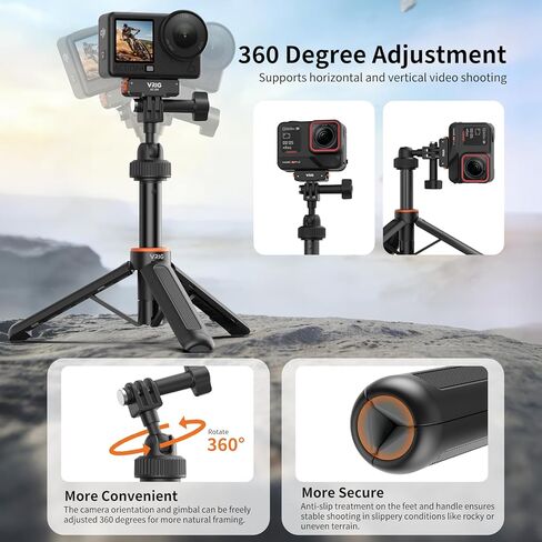 حامل ثلاثي القوائم من VRIG Mini Selfie Stick لـ GoPro Hero 13 12 11 10 9,360 كاميرا فيديو محمولة، عصا سيلفي بمقبض Monopod لـ Xtra Edge Pro، Insta360 X5، DJI Osmo Action 6/5pro/4، ملحقات Osmo Nano in Kuwait