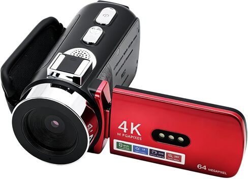 كاميرا رقمية Flylin 4K، كاميرا تسجيل فيديو بتصميم عتيق مع رؤية ليلية بالأشعة تحت الحمراء، كاميرا عالية الدقة قابلة لإعادة الشحن لإنشاء محتوى سيلفي للسفر، أحمر in Kuwait
