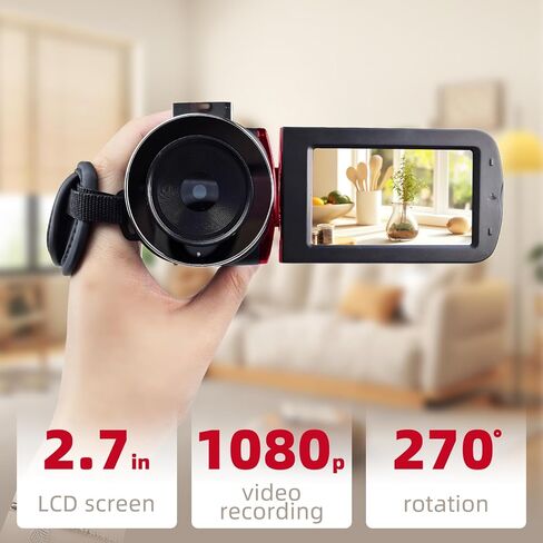 كاميرا رقمية Flylin 4K، كاميرا تسجيل فيديو بتصميم عتيق مع رؤية ليلية بالأشعة تحت الحمراء، كاميرا عالية الدقة قابلة لإعادة الشحن لإنشاء محتوى سيلفي للسفر، أحمر in Kuwait