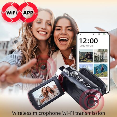 كاميرا رقمية Flylin 4K، كاميرا تسجيل فيديو بتصميم عتيق مع رؤية ليلية بالأشعة تحت الحمراء، كاميرا عالية الدقة قابلة لإعادة الشحن لإنشاء محتوى سيلفي للسفر، أحمر in Kuwait