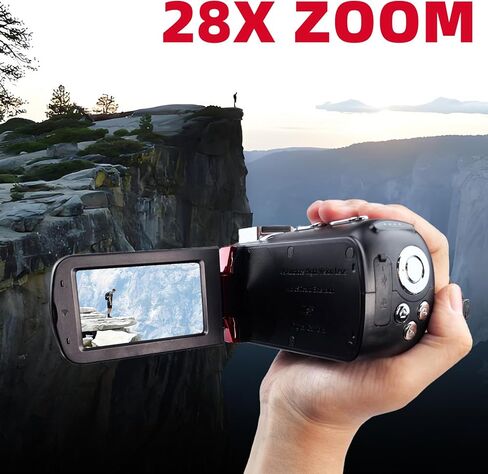 كاميرا رقمية Flylin 4K، كاميرا تسجيل فيديو بتصميم عتيق مع رؤية ليلية بالأشعة تحت الحمراء، كاميرا عالية الدقة قابلة لإعادة الشحن لإنشاء محتوى سيلفي للسفر، أحمر in Kuwait