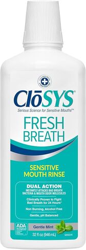 غسول الفم الحساس CloSYS، 32 أونصة، نعناع لطيف، خالي من الكحول، خالي من الصبغة، درجة حموضة متوازنة، يساعد على تهدئة حساسية الفم، يحارب رائحة الفم الكريهة in Saudi Arabia