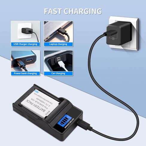 بطارية SLB-10A SLB10A (عبوتان) وشاحن USB LED لكاميرات Samsung EX2F HZ15W SL202 SL420 SL620 SL820 WB150F WB250F WB350F WB750 WB800F WB850F WB1100F الرقمية in Kuwait