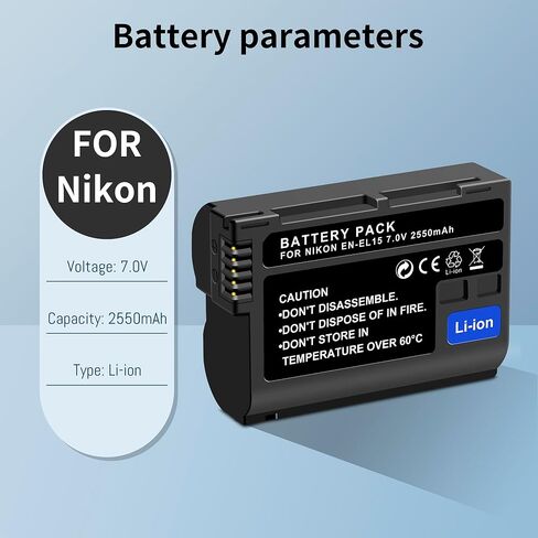 بطارية بديلة EN-EL15 EL15a EL15b EL15c (2550 مللي أمبير) متوافقة مع Nikon ZF Z6 Z7 Z8 D750 D850 D7000 D7100 D7200 D7500 D500 D600 D610 D780 D800 D800E D810 D810A in Kuwait