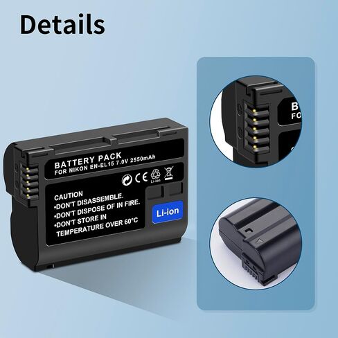 بطارية بديلة EN-EL15 EL15a EL15b EL15c (2550 مللي أمبير) متوافقة مع Nikon ZF Z6 Z7 Z8 D750 D850 D7000 D7100 D7200 D7500 D500 D600 D610 D780 D800 D800E D810 D810A in Kuwait