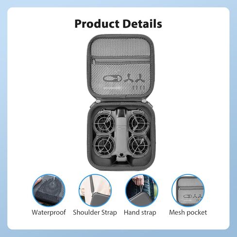 حقيبة حمل لجهاز DJI Neo 2، هيكل صلب صغير من البولي يوريثان مع حزام كتف، متوافق مع DJI Neo 2 وملحقات الطائرات بدون طيار، بطانة ناعمة، مع جيب شبكي، رمادي in Kuwait