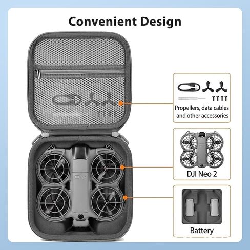 حقيبة حمل لجهاز DJI Neo 2، هيكل صلب صغير من البولي يوريثان مع حزام كتف، متوافق مع DJI Neo 2 وملحقات الطائرات بدون طيار، بطانة ناعمة، مع جيب شبكي، رمادي in Kuwait