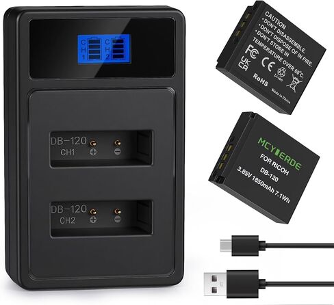 بطارية ليثيوم أيون قابلة لإعادة الشحن DB-120، بطارية مزدوجة وشاحن مع منفذ USB-C متوافق مع ملحقات الكاميرا الرقمية Ricoh GR IV GRIV GR4 in Kuwait