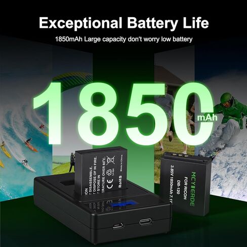 بطارية ليثيوم أيون قابلة لإعادة الشحن DB-120، بطارية مزدوجة وشاحن مع منفذ USB-C متوافق مع ملحقات الكاميرا الرقمية Ricoh GR IV GRIV GR4 in Kuwait