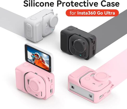 Silicone Case for Insta360 Go Ultra Cases Full Body Sleeve Protective Cover Compatible with Insta360 Go Ultra Camera Accessories with Enhanced Grip, Anti-Scratch Lens Cap, Pink in Kuwait