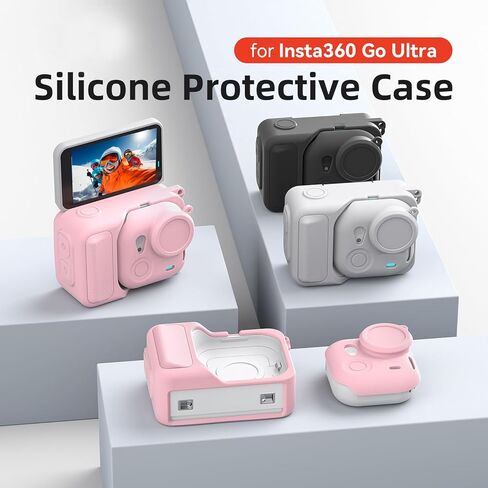 Silicone Case for Insta360 Go Ultra Cases Full Body Sleeve Protective Cover Compatible with Insta360 Go Ultra Camera Accessories with Enhanced Grip, Anti-Scratch Lens Cap, Pink in Kuwait
